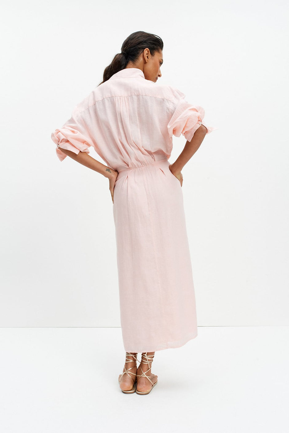 The Sarong Shirt Dress (Peach Pink Linen)