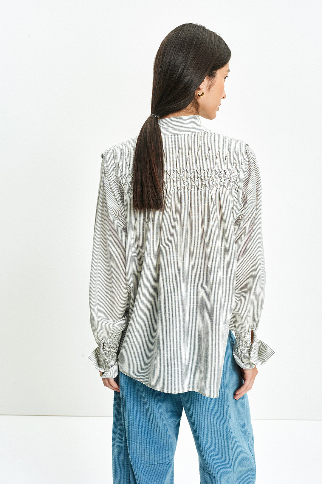 Smocked Shirt (Grey Stripe)