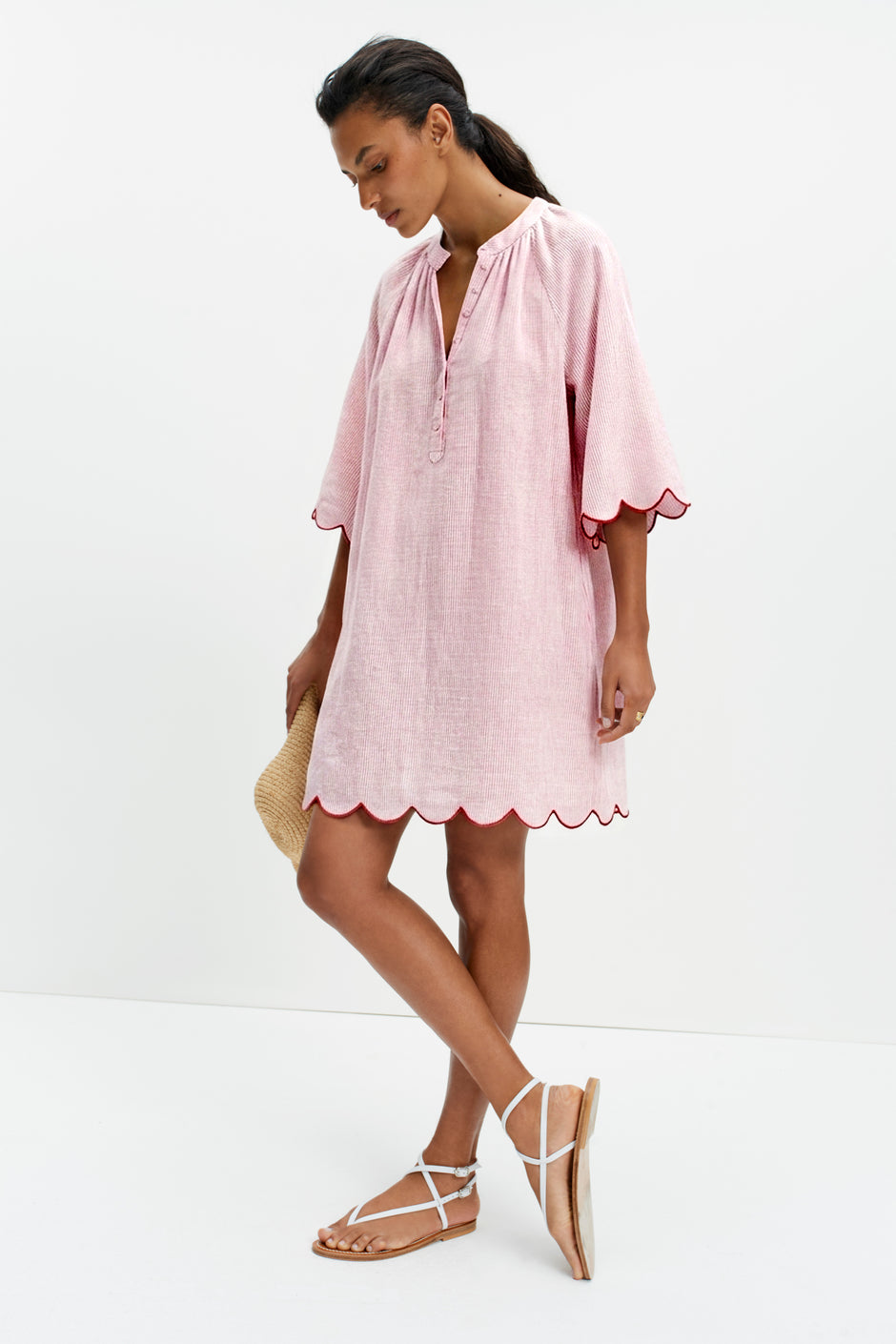 Delphine Dress (Red Stripe Linen)