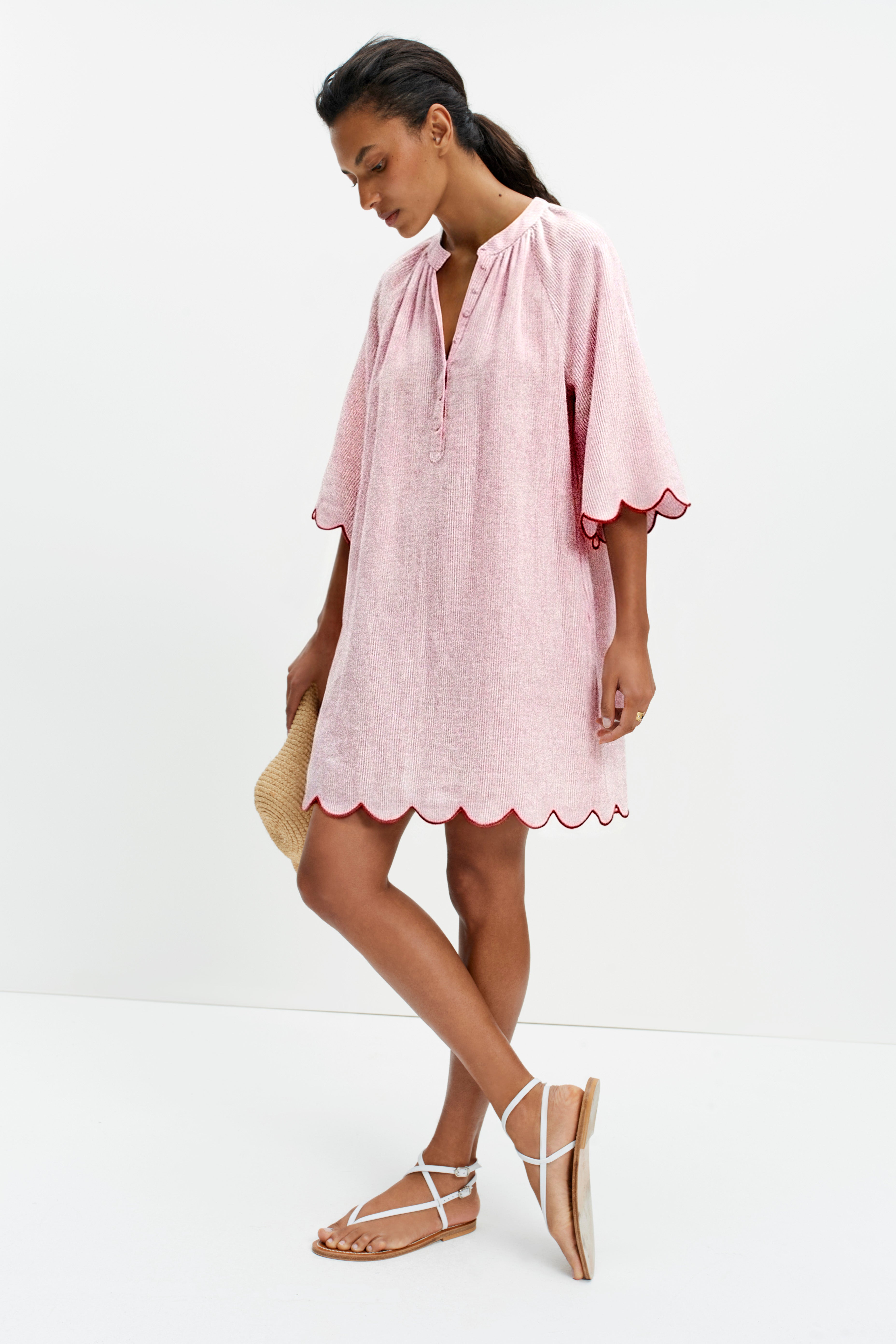 Delphine Dress (Red Stripe Linen)