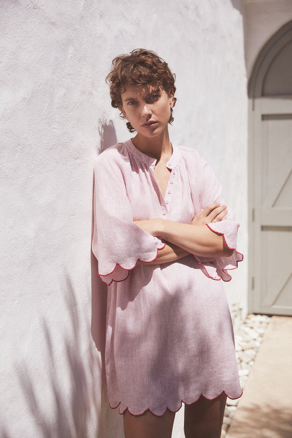 Delphine Dress (Red Stripe Linen)