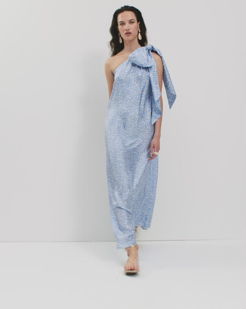 The Bay Dress (Blue Zig Zag Print) | Luxury Silk Dress