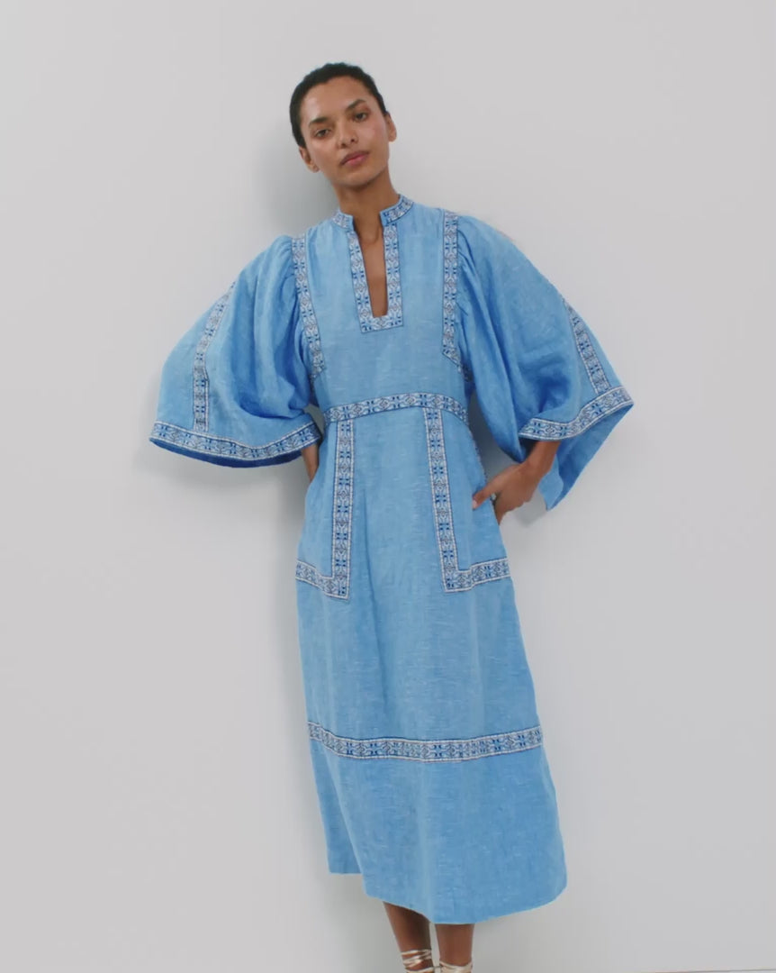 light blue linen maxi dress The Lucia Dress | Sky Blue Linen Maxi Dress