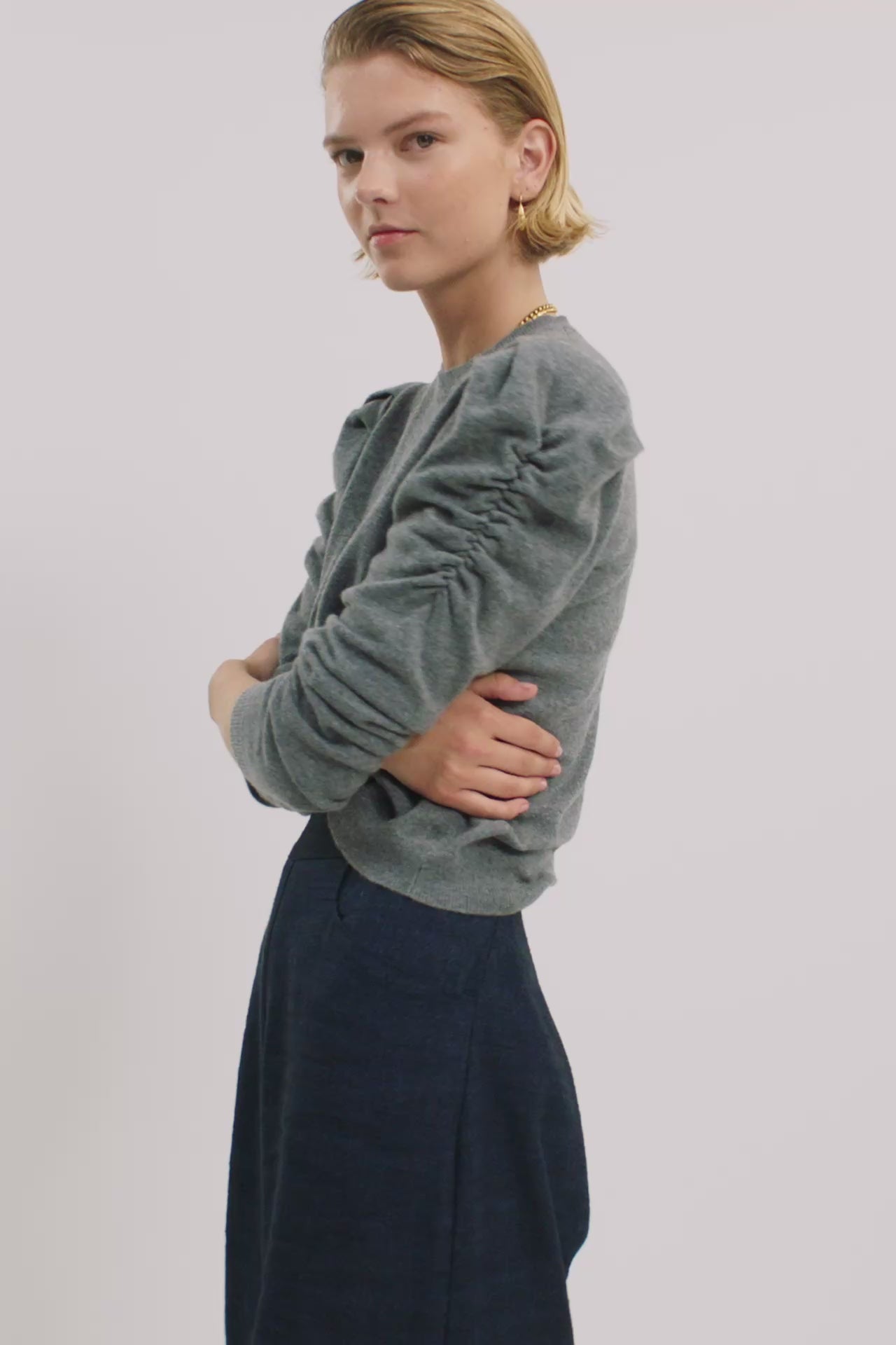 Gather Sleeve Sweater (Marl Grey)