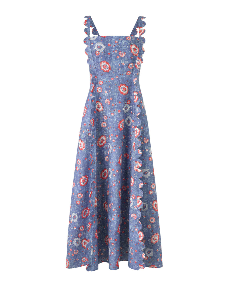 Apron Dress (Blue Flower)