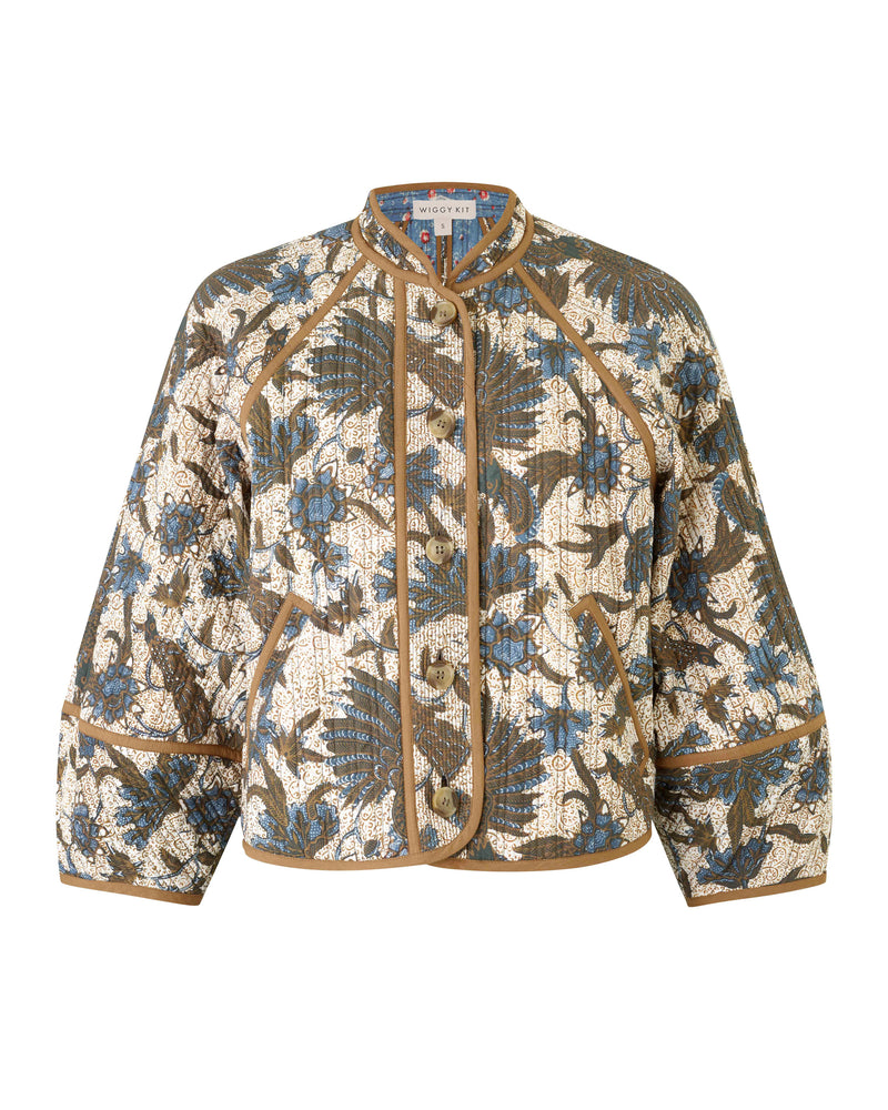 Wiggy Kit | Reversible Quilt Jacket | Product Image, Bird Print with White Background