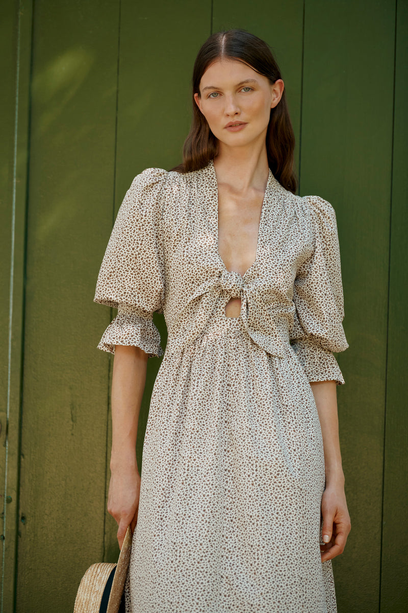 Wiggy Kit | Bunny Dress in Brown Animal Print | Lifestyle Image, Front of Dress