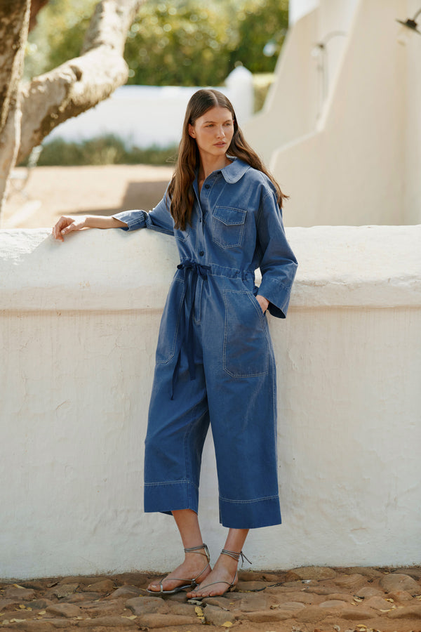 Wiggy Kit | Chore Boilersuit in Blue | Lifestyle Image, Front of Boilersuit