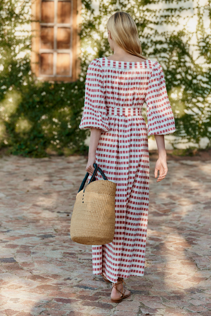 Square neck gingham dress sales