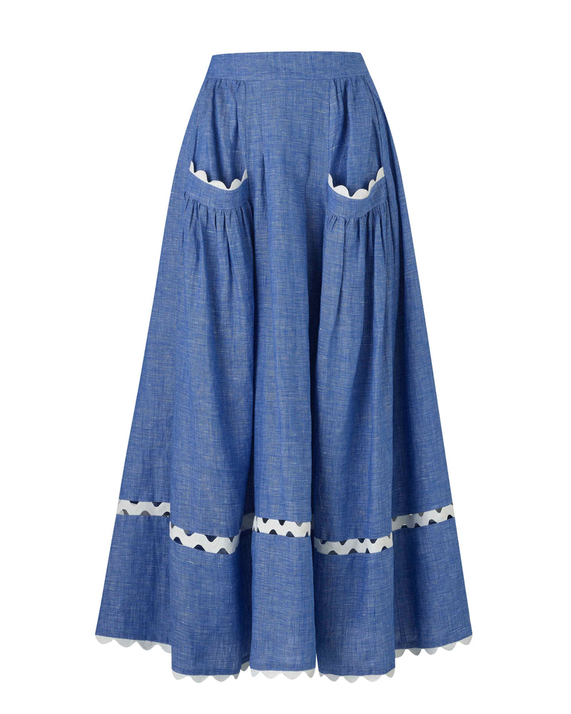 Wiggy Kit | Gaucho Skirt in Blue Linen | Product Image, White Background
