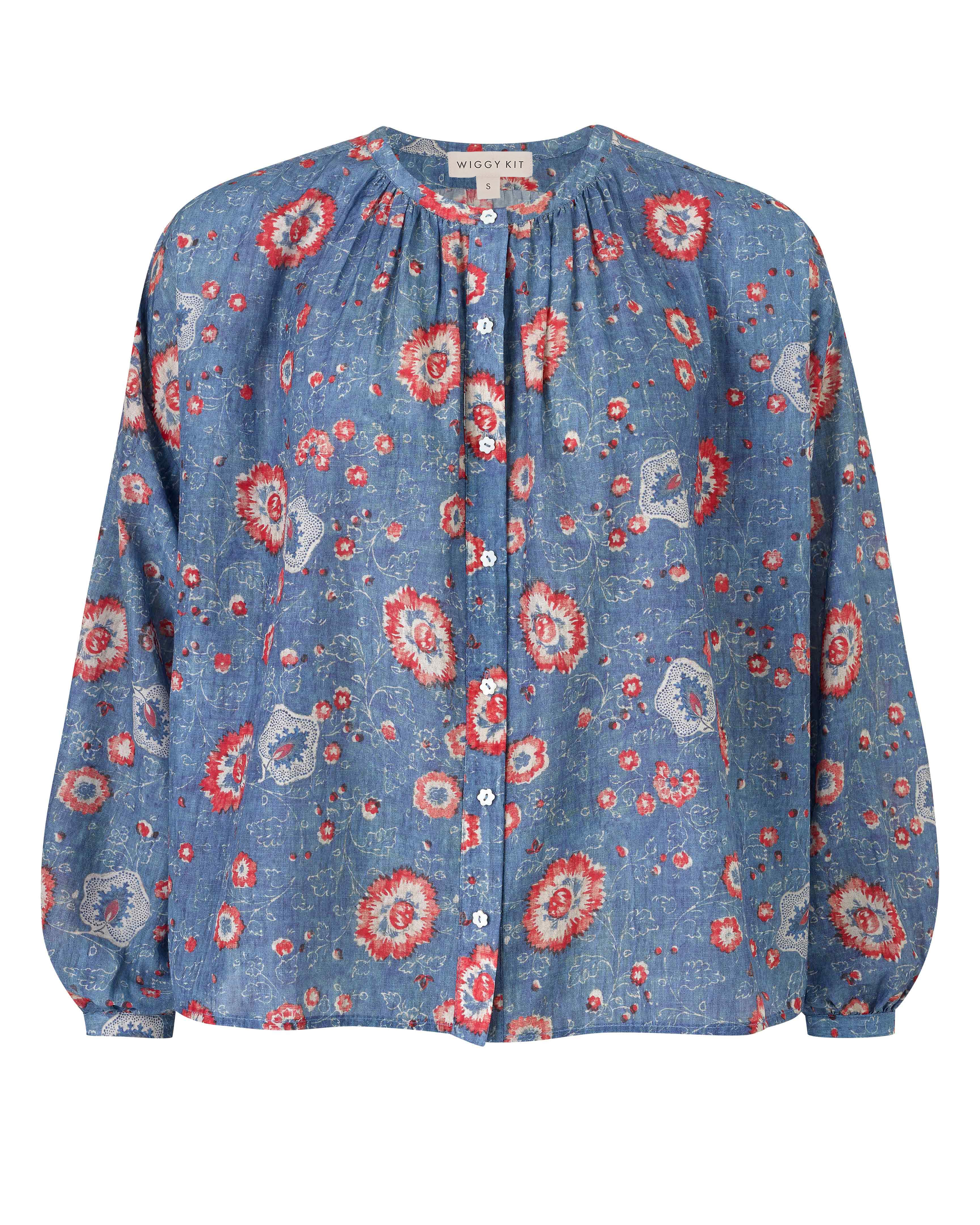 Wiggy Kit | Pampas Shirt in Blue Floral Print | Luxury Womenswear ...